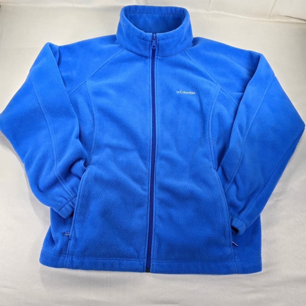 Columbia Womens 2X Blue Fleece Full Zip Jacket Mock Neck Pockets WM6439